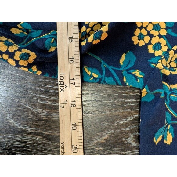 J CREW 0 Wrap Dress Navy Blue Golden Floral Print Knee Length Yellow V Neck 180 - Picture 7 of 8